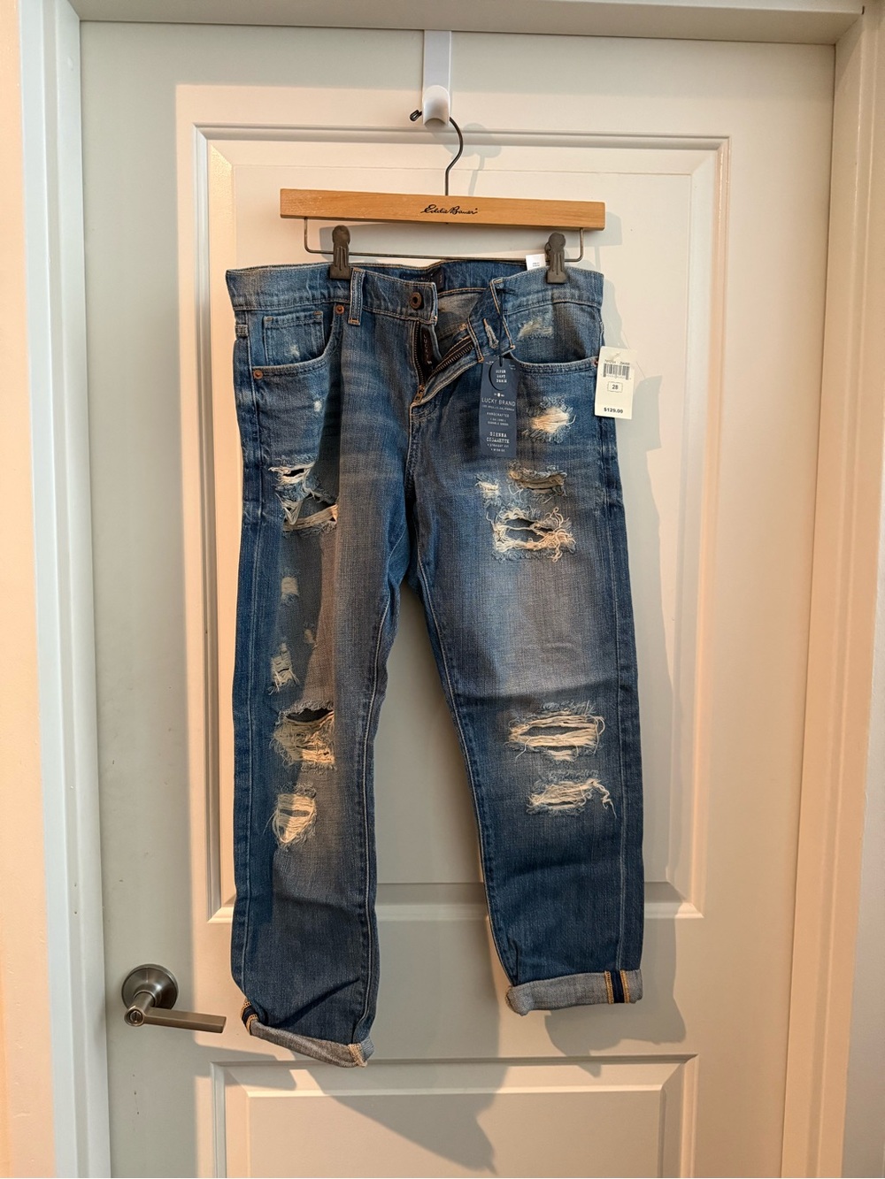 Lucky Brand Blue Ripped Straight-Leg Jeans